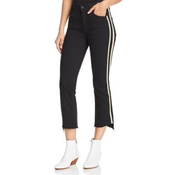 Mother The Insider High-Rise Crop Step Fray Guilty Racer Stripe Jeans - Picture 1 of 11
